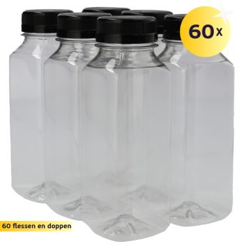 250 ml Juice Square PET transparent + Garantieverschluss schwarz